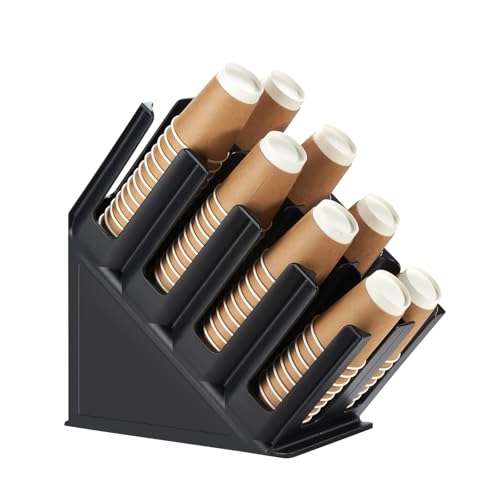 Disposable Paper Cup Dispenser, Lid Dispenser 8 Compartment PC Coffee Cup and Lid Storage Organizer for Countertop Bar, Beverage Cup, Kitchen, Breakroom Restaurant
