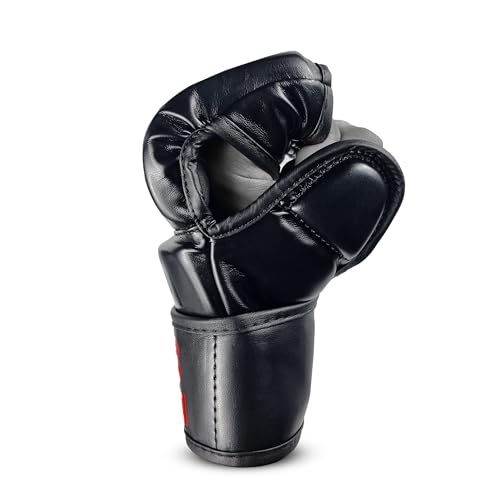 MMA Gloves Grappling Sparring, Maya Hide Leather, Boxing Gloves Muay Thai Martial Arts Training, Half Finger Adjustable Mitts Wrist Support Kickboxing Cage Fighting Punching Bag Workout - size: Small-Medium