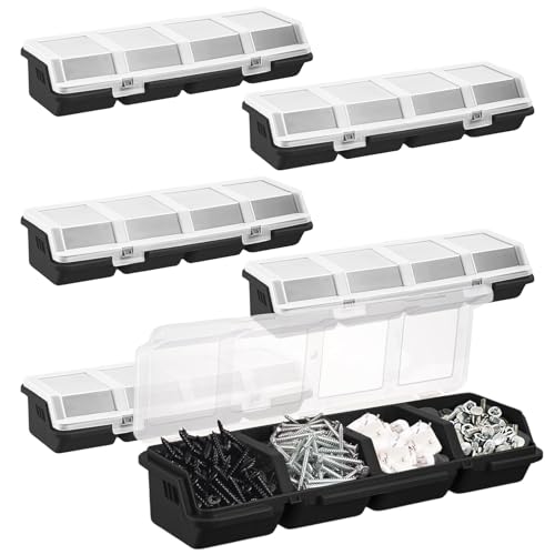 6Pcs Screw Organizers Storage Bins with Lids, Plastic Stackable Hardware Organizer Box for Garage Nails Craft Tool Organizing, Tool Cart Cabinet Workbench Drawers (Black) - color: Black