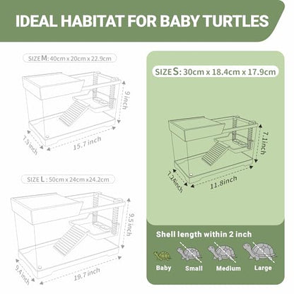 GOZILLA Mini Aquatic Turtle Tank Kit with Adjustable Lamp,PC Turtle Tank Starter Kit,Small Hermit Crab Tanks with Lid, Hanging Platform for Baby Turtles,Crabs,Fish.(11.8×7.24×7.1''/Black Kit) - color: Mini-Black01