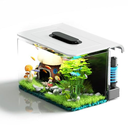 Betta Fish Tank, 2.5 Gallon Aquarium Kit with Modular Filtration, Heater, Light, Self Cleaning, Oxygenation, Small Fish Tank for Guppy, Shrimp - color: Black with Heater