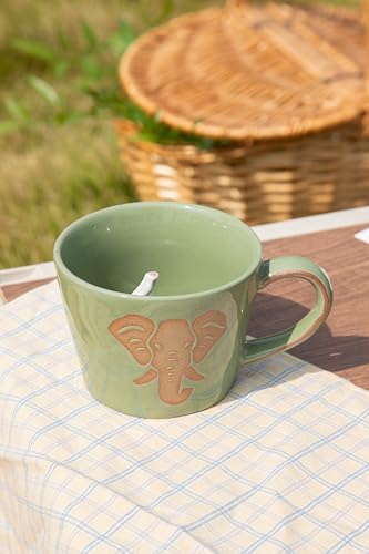 DIHOclub Elephant Coffee Cup Ceramic 3D Wild Animal Inside Mug,Cute Cartoon Handmade Figurine Mugs,Holiday and Birthday Gift for Coffee Milk Tea Lovers,12 O(Green Elephant) - color: Green Elephant