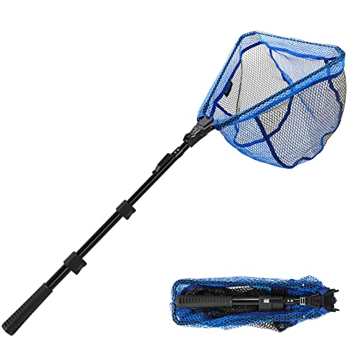SANLIKE Fishing Net Folding Landing Net with Extra Long Telescoping Pole Handle, 37-98.4inch Rubber Coated Fishing Net for Easy Catch Release, Fish Net for Kids and Adults, 98.4"/ 71"/ 50.4"/ 43"/ 37" - size: 29.9-43"