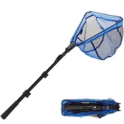 SANLIKE Fishing Net Folding Landing Net with Extra Long Telescoping Pole Handle, 37-98.4inch Rubber Coated Fishing Net for Easy Catch Release, Fish Net for Kids and Adults, 98.4"/ 71"/ 50.4"/ 43"/ 37" - size: 29.9-43"