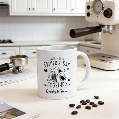 Custom Our First Father’s Day Together Mug Personalized New Daddy Coffee Cup Unique First Time Dad Gift Keepsake for Papa from Baby Photo Coffee Mug Birthday Present Cute Novelty Dad Cup - color: 7
