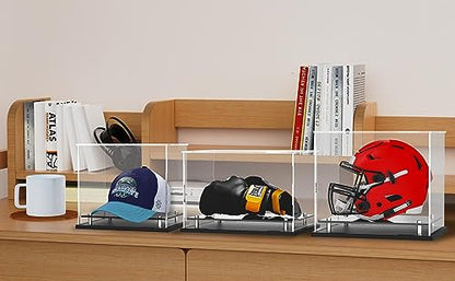 Football Helmet Display Case Full Size, Clear Acrylic Case with Black Base - size: Football Helmet Display Case