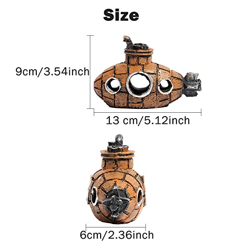 Resin Submarine Aquarium Ornament, Small Fish and Shrimp Hideout Cave Decor for Freshwater or Saltwater Tanks, Brown, Size 5.12 x 2.36 x 3.54 in, 1 Pack