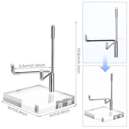 6 Pcs Clear Acrylic Easel Stand, Adjustable Metal Arm Display Holder for Crystals, Minerals, Rocks, 2.4x2.4x3.5 Inch