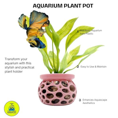 Aquarium Plant Pot Holders, 2 Plant Pot Holders, Securely Hold Aquatic Plants, Promoting Healthy Root Growth, Fish Tank Aesthetic, Black & Pink, 2.7" D x 2" H (Pack of 2)