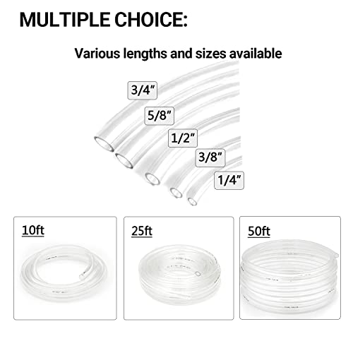 1/4’’ ID × 3/8’’ OD - 50 ft Clear Plastic Vinyl Tubing, Flexible PVC Hose Lightweight Non-Toxic vinyl Tube for Transfer Water Air Oil - size: 1/4'', style: 50 feet