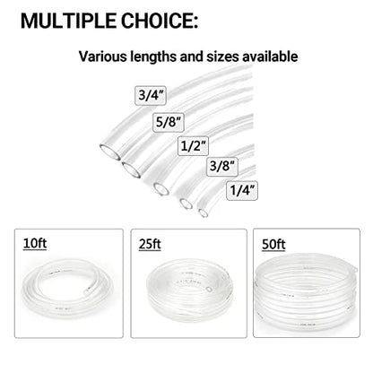 1/4’’ ID × 3/8’’ OD - 50 ft Clear Plastic Vinyl Tubing, Flexible PVC Hose Lightweight Non-Toxic vinyl Tube for Transfer Water Air Oil - size: 1/4'', style: 50 feet