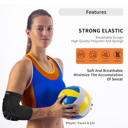 Volleyball Elbow Pads Youth 2XS-XL - Kids Teens Elbow Protector with Thicken Sponge Breathable Padding - color: Black, size: X-Large