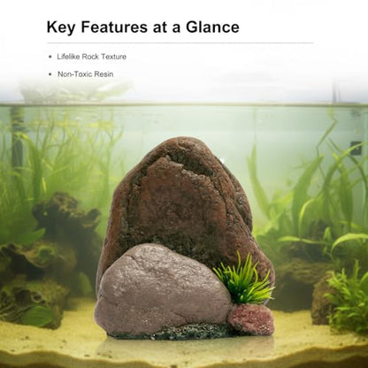Mipukbay Small Aquarium Decor Rock, Resin Fish Tank Artificial Stone Ornament for Freshwater/Saltwater, Safe Landscape Hideout for Betta Fish, Goldfish and Aquatic Pets - size: Small