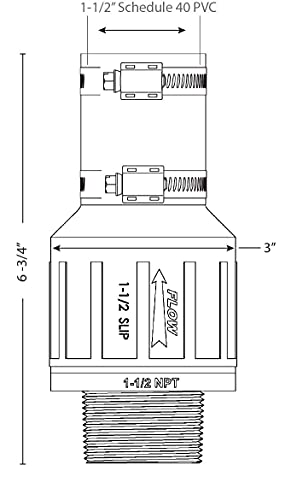 Threaded Quiet Sump Pump Check Valve with 100% Stainless Steel Clamps Included - Threads Directly into the Pump's 1-1/2" NPT Discharge to Connect it to a 1-1/2" Pipe - Model CV-150T - size: 1.5 Inch