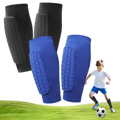 2 Pairs Soccer Shin Guards for Kids Youth Adult with Honeycomb Pads - color: Black+Blue, size: Medium