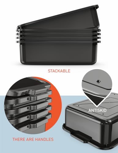 5-Pack 13 L Commercial Bus Tubs/Tote Box, Black Plastic Storage Wash Basin Tub - color: Black, size: 13 Liter-Black