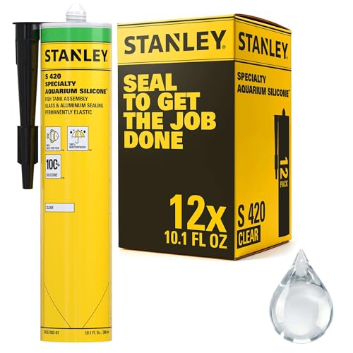Stanley Waterproof Aquarium Silicone - 12x10.1 Fl. Oz. Clear, Waterproof Bond to Glass, Non-Toxic Aquarium Sealer for Freshwater & Saltwater Aquarium | 12 Pack.