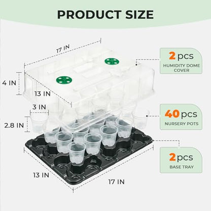 3 Inch Seed Starter Trays 2 Pack with Humidity Dome, 20-Cell Seedling Starter Trays,Plant Starter Germination Trays for Pot Seedlings for Indoor Outdoor with 40 Pcs 3" Nursery Pots - size: 3 Inch, style: 2 Pack Tray+Nursery Pots+Humidity Dome