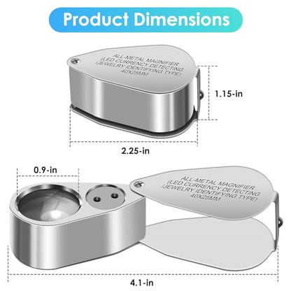 40X Jewelers Loupe Magnifier Magnifying Glasses, LED/UV Illuminated Jewelry Loop Pocket Folding Magnifying Glass with Metal Construction for Close Work, Gardening, Kids, Stamp, Rock Collecting - size: 1 Pack