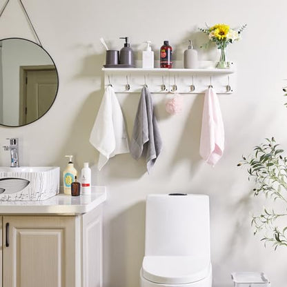 YMYNY 31.5" Coat Rack Wall Mount with Shelf and 8 Hooks, White, HWS006W-2 - color: White