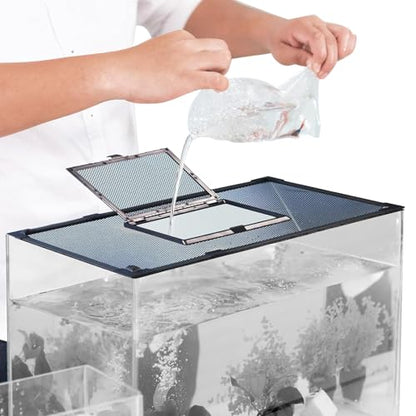 Fish Tank Lid Magnetic Aquarium Net Cover with Feeding Window 5-50 Gallon Aquarium Lid Anti-Jumping Net for Fish 11.8 FT DIY Magnetic Aquarium Cover, (Black)