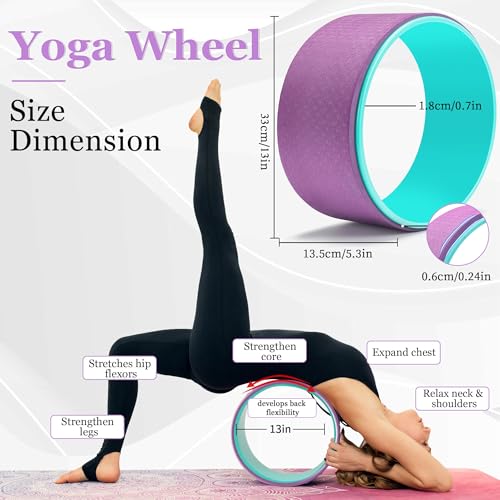 All in One Yoga Wheel Set, Soft Foam Roller Wheel for Back Pain & Stretching, Yoga Blocks 2 Pack with Strap, Trigger Point Therapy Massage Ball for Deep Tissue, Yoga Starter Kit for Beginner - color: C1, Purple