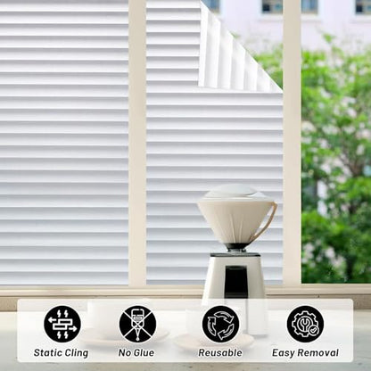 Window Film Window Privacy Film, Anti UV Removable Frosted Privacy Film, Static Cling Glass Film No Glue Window Sticker for Bathroom Bedroom Office (17.4 x 78.7 inch)，Blinds Pattern - color: Blinds Pattern (Dp040), size: 17.4 x 78.7 inch