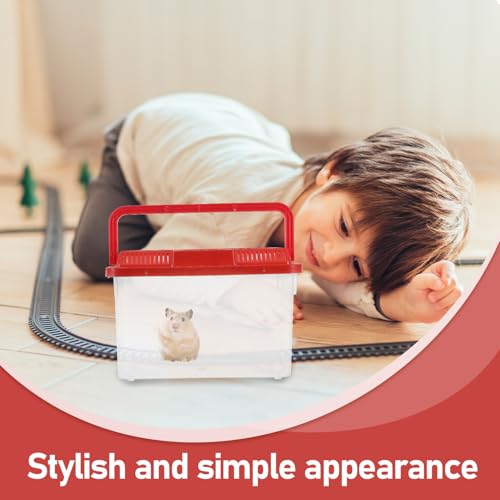 Mobestech Portable Turtle Transport Container and Mini Fish Aquarium Tank, Plastic Reptile Breeder Box with Handle, Medium Red Pet Habitat for Small Fish and Hamsters