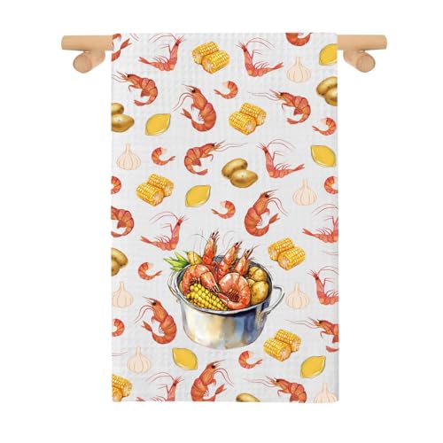 PXTIDY Shrimp Kitchen Towel for Shrimp Lover Seafood Shrimp Boil Season Dish Tea Towel Crawfish Lobster Kitchen Decor (Shrimp Kitchen)