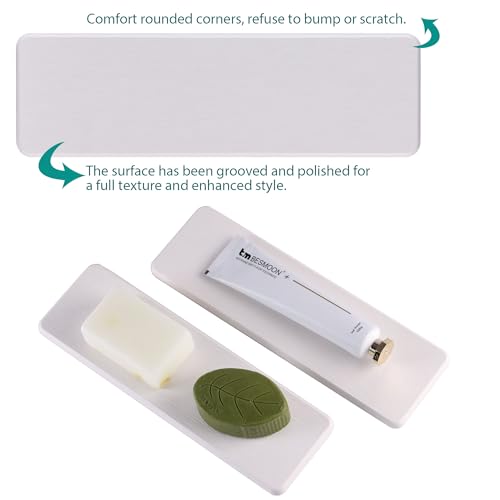 NiuYichee 2 Pcs Water Absorbing Stone Trays, Kitchen/Bathroom Sink Soap Dish, Diatomite Tray Used for Hand Soap & Cosmetic Bottles in The Modern Home, 3.15" W x 10.2" L, White