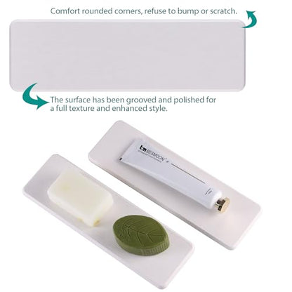 NiuYichee 2 Pcs Water Absorbing Stone Trays, Kitchen/Bathroom Sink Soap Dish, Diatomite Tray Used for Hand Soap & Cosmetic Bottles in The Modern Home, 3.15" W x 10.2" L, White