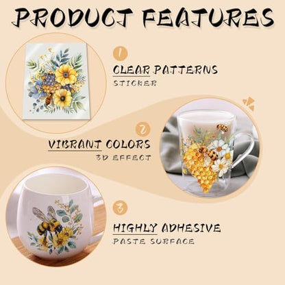 24pcs Bee UV DTF Cup Wrap for Glass Series UV DTF Cup Wraps for 16OZ Glass, Decorative Cups, Bottles, etc., Crafts, DIY Art Supplies Packaging Transfer Paper - style: Bee