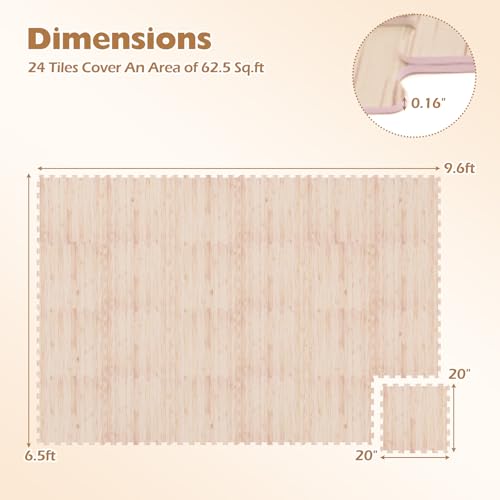 DORTALA 24PCS Interlocking Floor Tiles, Wood Grain Puzzle Printed Foam Tiles, 20'' x 20'' EVA Exercise Gym Mats, Soft Protective Flooring Mats for Home Gym, Living Room, Bedroom & Office - size: 63 sq. ft. (24 pcs)