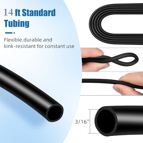 AQUANEAT 14Feet Aquarium Airline Tubing, Standard 3/16" Tubing, Air Pump Accessories,with Air Stones, Check Valves, Suction Cups and Connectors (Black) - color: Black
