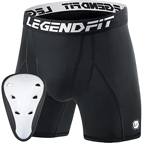 Youth Boys Baseball Compression Shorts with Athletic Cup - color: Black, size: X-Small