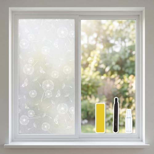 2026 New Dandelion Butterfly Pattern Frosted Privacy Window Film with Sparkle Effect – Decorative UV Blocking Window Covering Static Cling, Removable for Bathroom Home Office - color: Dandelion Butterfly