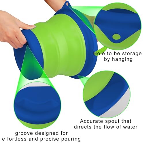 5L Collapsible Mop Bucket for Cleaning, Foldable Buckets with Handles for Beach Sand Garden Car Washing Fishing, Silicone Cleaning Buckets for Household Use Bathroom Cleaning Supplies Blue/Green