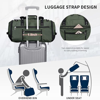 WITZMAN Duffle Bag for Men 3 in 1 Convertible 40L Nylon Gym Travel Backpack | Multi-pockets with Shoe Compartment and Dry-wet Pocket, One Duffel Bag for Sports, Weekender, Overnight, B693 Army Green - color: Army Green