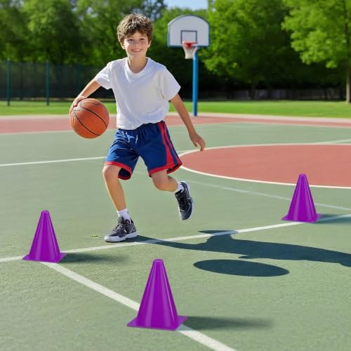 36pcs Cones 7 Inch Soccer Cones and Plastic Traffic Cones, Durable Cones for Sports Training, Ideal for Soccer, Basketball, Football, Skating, and Agility Drills Practice - color: purple