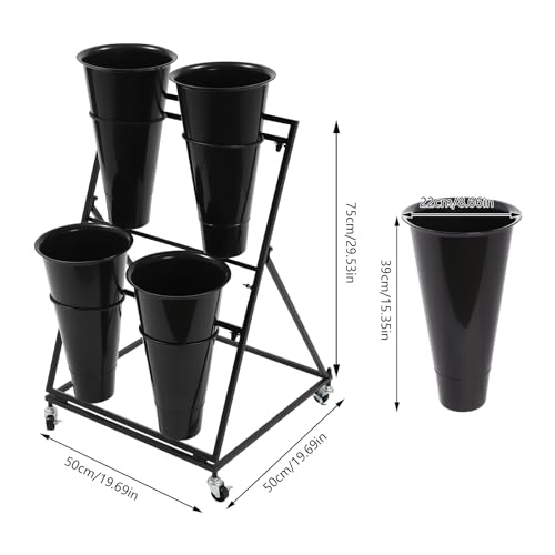 Flower Display Stand with 4 Buckets, 2 Layers, Cut Flowers Shelf Display Holder for Outdoor, Indoor, Patio, Garden, Living Room, Florist, Black - style: 2 Layers 4 Buckets Black