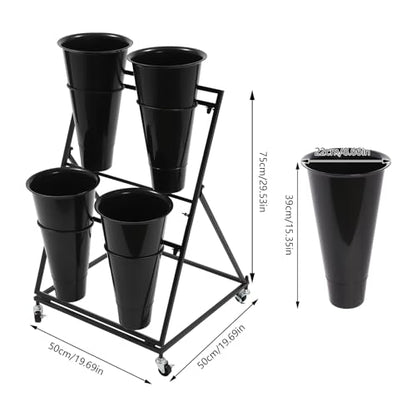 Flower Display Stand with 4 Buckets, 2 Layers, Cut Flowers Shelf Display Holder for Outdoor, Indoor, Patio, Garden, Living Room, Florist, Black - style: 2 Layers 4 Buckets Black