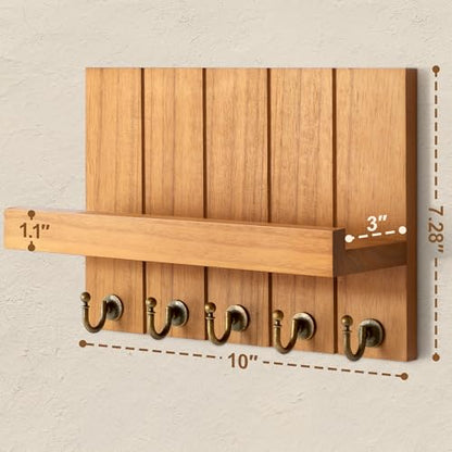 Rebee Vision Key Holder Wall Mount with Shelf for Living Room, Light Brown - color: Light Brown, size: 10 inches