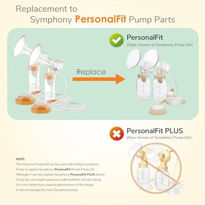 Maymom Pump Parts Compatible with Medela Symphony, 19mm Flange (Detachable Shield and Connector) Not Original Medela Symphony Replacement Pump Parts 45mL-Bottle Tube Cap Membrane Valve