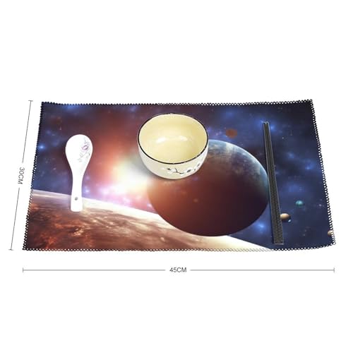 Placemat Set of 4 Washable Place Mats Heat Resistant Planets in Space Background Table Mats for Kitchen Non-Slip Placemats Wipeable Desktop Protection Mat for Dining Table - color: Planets in Space Background
