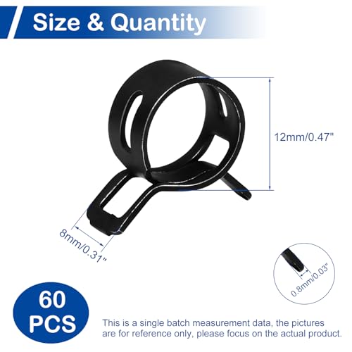 60Pcs 0.47"(12mm) ID Spring Band Hose Clamps, 1/2" ID Fuel Line Hose Clamp, Low Pressure Air Clamp, Water Pipe Air Tube Silicone Vacuum Hose Clamp, Bushing Automotive Replacement Fastener - size: 12mm, style: 60-Packs