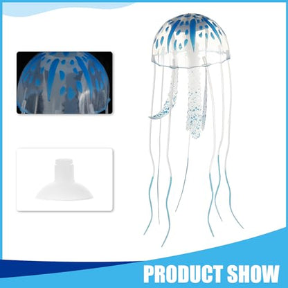 Fish Tank Jellyfish Decoration, Silicone Fluorescent Jellyfish Glow Ornaments for Aquarium, 2.3x5.9inch(Blue)