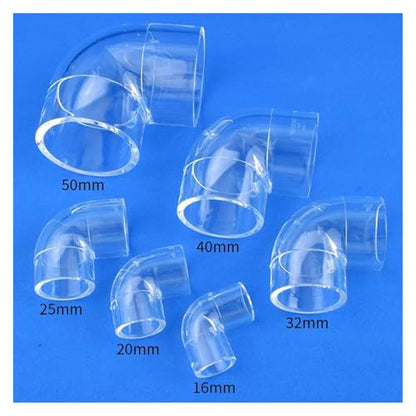 16~50mm Acrylic 90° Elbow Transparent Tube Fittings Aquarium Water Pipe Connector Garden Irrigation Joint Fish Tank Accessories(Inner Dia 50mm)