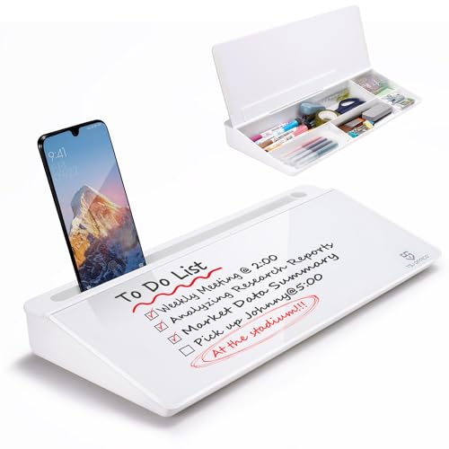 Small Desktop Whiteboard -Glass Dry Erase Board Computer Keyboard Stand White Board Surface Pad with Drawer, Desk Organizers with Accessories for Office, Home, School Supplies - White - color: White