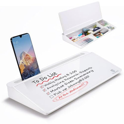 Small Desktop Whiteboard -Glass Dry Erase Board Computer Keyboard Stand White Board Surface Pad with Drawer, Desk Organizers with Accessories for Office, Home, School Supplies - White - color: White