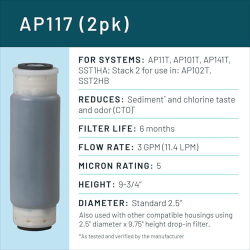 Aqua-Pure AP117 3M Whole House Standard Sump Replacement Water Filter Drop-in Cartridge, 5541731 (2-pack) - style: AP117 (2-pack), 5 micron sediment and chlorine, taste and odor